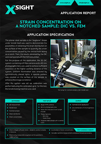 Application report: Strain Concentration on a notched sample: DIC vs. FEM